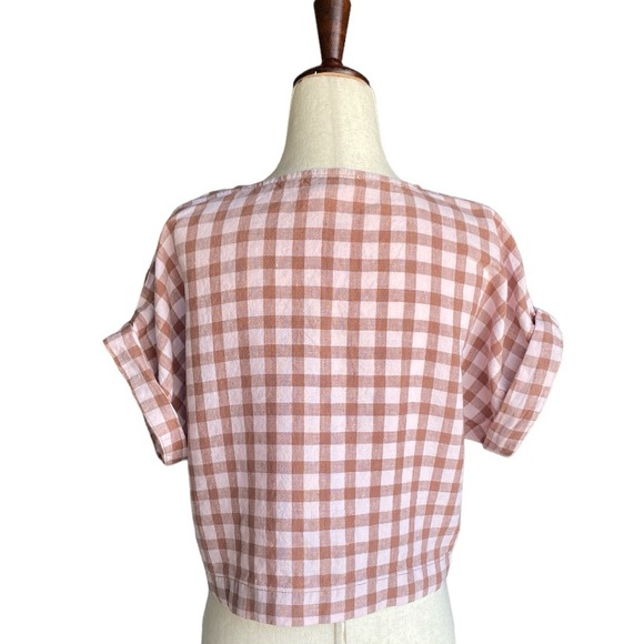 LOU & GREY 100% Linen Cropped Gingham Top Size XS - Picture 6 of 8